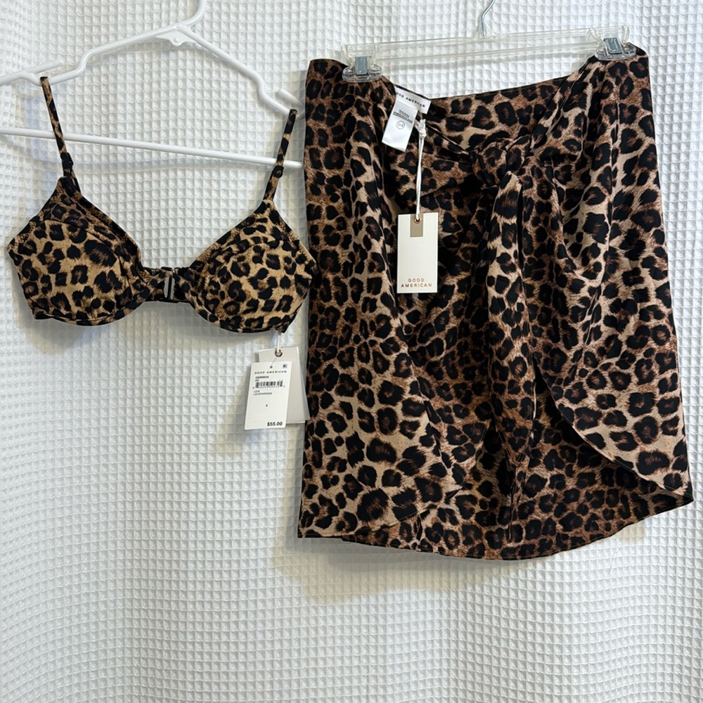 Good American leopard bikini top and matching sarong